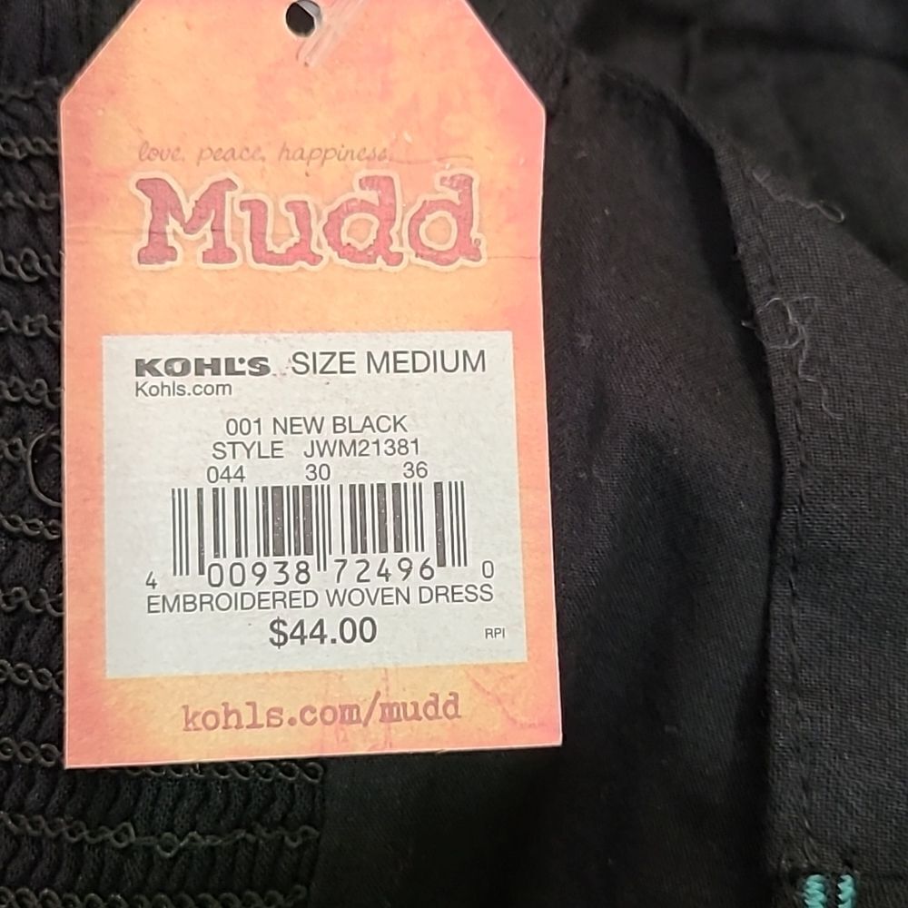 Mudd Black Dress w/Colorful Embroidered Design on Front, Size Medium , NWT - Picture 8 of 10
